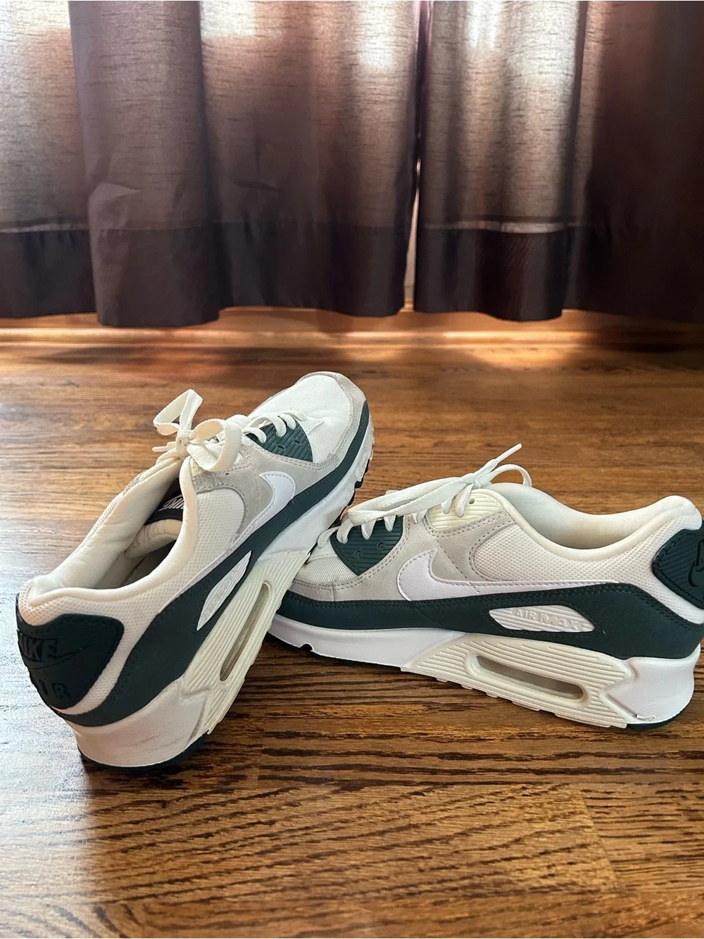 Nike Women’s Air Max 90s Low-Top Sneakers in White and Dark Green